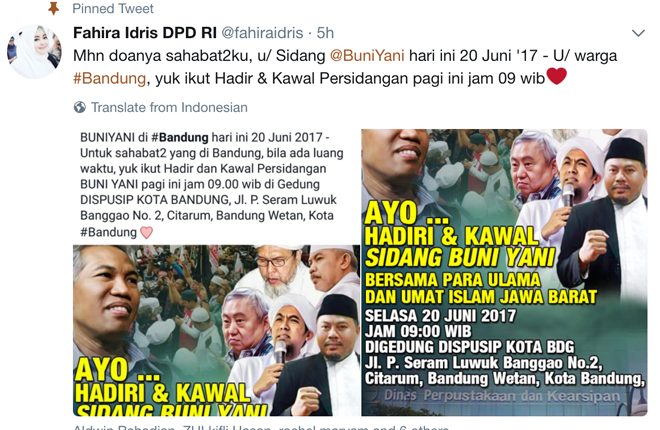 Fahira ajak masyarakat dukung Buni Yani