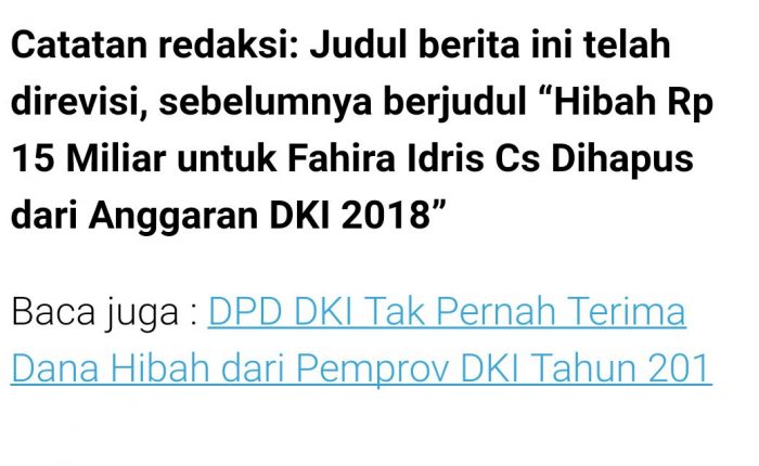 Hasil Protes Keras ke Kompas Terkait Berita Dana Hibah untuk DPD RI