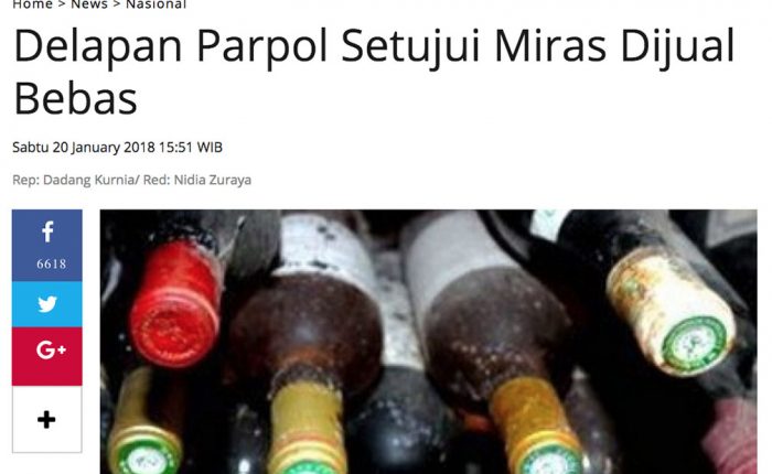 Delapan Parpol Setujui Miras Dijual Bebas