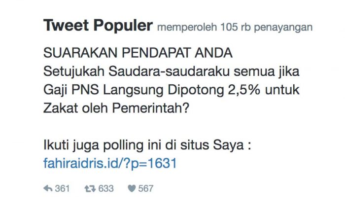 Hasil Polling Wacana Potong Gaji untuk Zakat 2,5% Bagi PNS Muslim