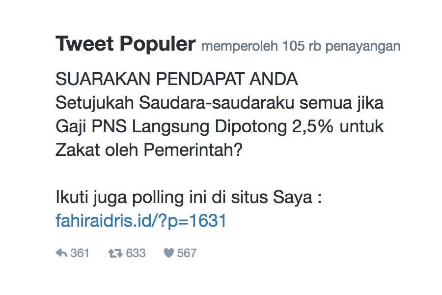 Hasil Polling Wacana Potong Gaji untuk Zakat 2,5% Bagi PNS Muslim