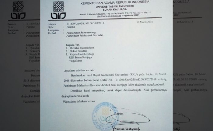 Setelah Dihujani Kritik, Rektor UIN Suka Akhirnya Mencabut SK Larangan Mahasiswi Bercadar