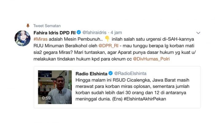 12 Orang Meninggal Akibat Miras Oplosa, Fahira : Miras Mesin Pembunuh