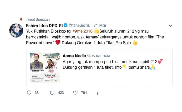 Fahira Idris Ajak Alumni 212 Beli Tiket Film “The Power Of Love 212”